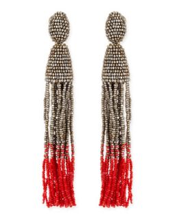 Long Ombre Bead Tassel Clip On Earrings, Silver/Pink   Oscar de la Renta  