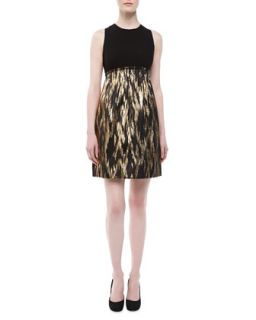 Womens Metallic Ikat Print Colorblock Shift Dress   Michael Kors   Black/Gold
