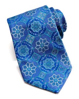 Mens Large Retro Medallion Silk Tie, Blue   Robert Graham   Blue