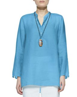 Womens Organic Linen Long Sleeve Tunic   Eileen Fisher   White (X SMALL (2/4))