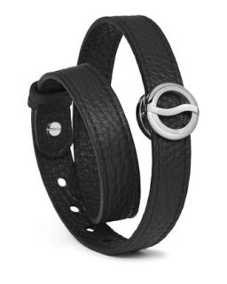 Leather Horizon Double Wrap Bracelet, Black/Stainless   Philip Stein   Black