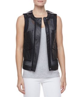 Womens Mesh/Leather Utility Vest   Laveer   Navy/Navy (X SMALL)