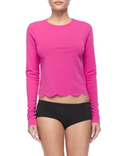 Womens UPF 50 Scalloped Swim T Shirt Cover Up   Fuchsia (MEDIUM)