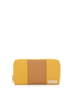 First Class Striped Faux Leather Zip Wallet, Mustard/Tan   Urban Originals