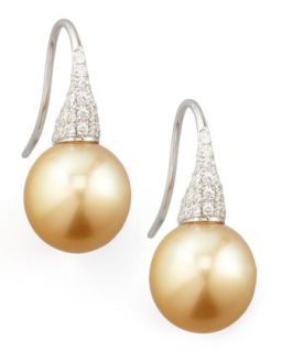 Golden South Sea Pearl & Diamond Drop Earrings, 0.44ct   Eli Jewels   Gold