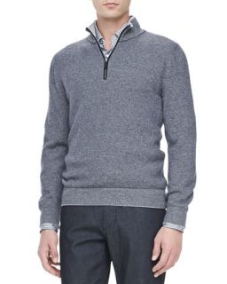 Mens Quarter Zip Pullover Sweater, Navy/Gray   Ermenegildo Zegna   Navy (XXL)