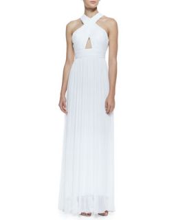 Womens Jaelyn Cross Front Pleated Chiffon Gown   Alice + Olivia   White (10)