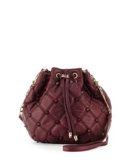 Empress Stud Quilted Faux Leather Bucket Bag, Berry   Deux Lux