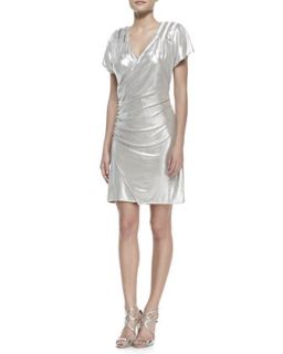 Womens Short Sleeve Faux Wrap Metallic Dress   Laundry by Shelli Segal  