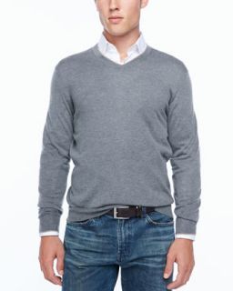 Mens Tipped V neck sweater, gray   Gray (LARGE)
