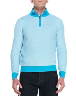 Mens Honeycomb Knit Pullover Sweater, Aqua   Isaia   Blue (MEDIUM)