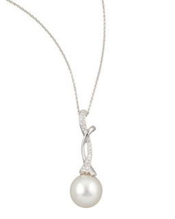 White South Sea Pearl & Diamond Swirl Pendant Necklace   Eli Jewels   White
