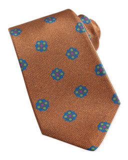Mens Flower Medallion Pattern Tie, Brown   Kiton   Brown