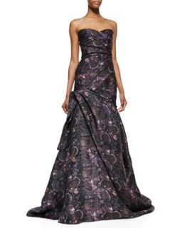 Womens Strapless Floral Print Ball Gown   Monique Lhuillier   Violet multi (6)