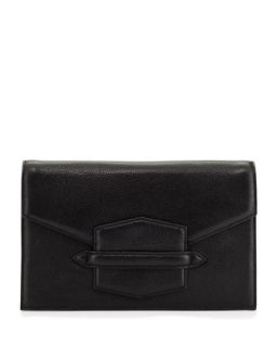 Lovey Structured Leather Clutch Bag, Black