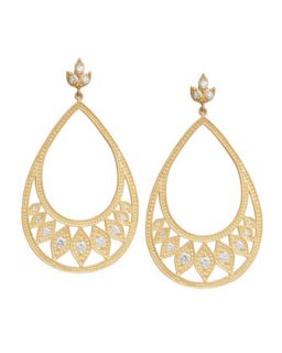 Large Engraved Pear Earrings with Leaves and Diamonds   Jamie Wolf   (LARGE )