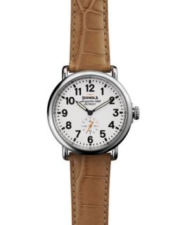 Mens The Runwell Stainless Watch with White Leather Strap, 41mm   Shinola  