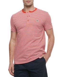 Mens Short Sleeve Striped Henley, Red/Gray   Lacoste   Red grey (X LARGE/7)