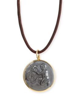 Hematite Aquarius Zodiac Pendant Necklace on Leather Cord   Syna   Aqua blue