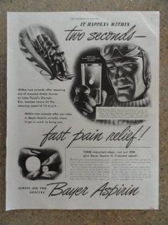 Bayer Aspirin, Vintage 40's full page print ad. (it happens within two seconds)Original vintage 1946 The Saturday Evening Post Magazine Print Art.  