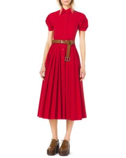 Womens Twist Sleeve Pleated Dress   Michael Kors   Scarlet (8)