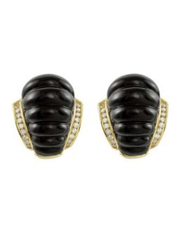18k Fluted Black Agate & Diamond Earrings   Lagos   Black (18k )
