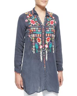 Eyva Embroidered Long Tunic, Womens   Johnny Was Collection   White (2X
