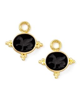 19k Gold Grifo Venetian Glass Earring Pendants, Black   Elizabeth Locke   Gold