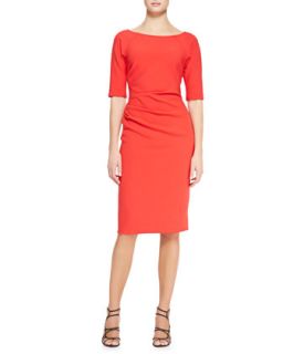 Womens 3/4 Sleeve Side Ruched Dress, Persimmon   Lela Rose   Persimmon (12)