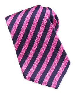 Mens Large Stripe Silk Tie, Navy/Pink   Kiton   Navy pink