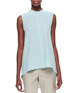 Womens Silk Sleeveless Small Collar Top, Dewdrop   Lafayette 148 New York  