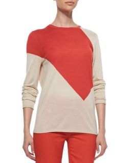 Womens Crewneck Colorblock Sweater, Red/Chamois   Derek Lam   Red/Chamois