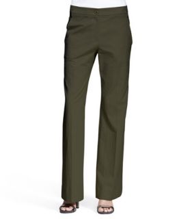 Womens Flat Front Twill Pants, Army Green   Brunello Cucinelli   Oat (40/4)