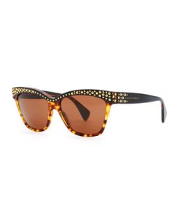 Golden Studded Havana Sunglasses   Alexander McQueen   Black