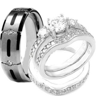 4 Pcs His & Hers, Stainless Steel & Titanium Matching Engagement Wedding Rings Set. AVAILABLE SIZES Men's 7,8,9,10,11,12,13; Women's Set 5,6,7,8,9,10. Email Us Sizes That You Need Jewelry