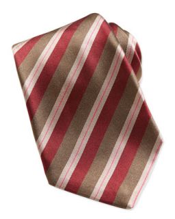Mens Woven Dark Stripe Tie, Tan/Red   Kiton   Tan/Red