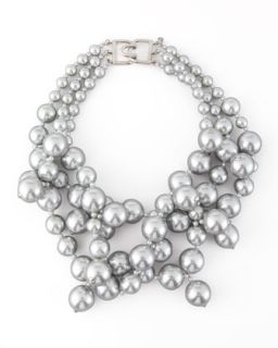 Simulated Pearl Cluster Necklace, Silver   Kenneth Jay Lane   Silver