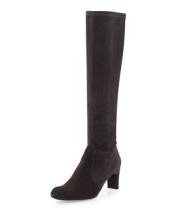 Chicboot Stretch Suede Boot, Anthracite (Made to Order)   Stuart Weitzman  