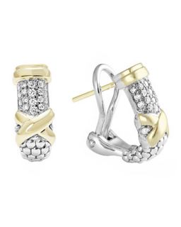 Silver & 18k Diamond Lux Half Hoop Earrings   Lagos   Silver/Gold (18k )