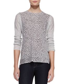 Womens Leopard Print Linen Cotton Combo Sweater   Rebecca Taylor   Cloud combo