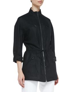 Womens Easy Zip Front Drawstring Jacket, Black   Magaschoni   Black (X 