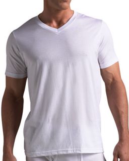 Mens V Neck T Shirt, Set of Three   White (MEDIUM)