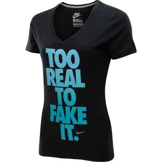 NIKE Womens Too Real To Fake It Mid V Short Sleeve T Shirt   Size Medium,