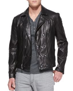 Mens Trapunto Leather Biker Jacket, Back   John Varvatos Star USA   Black