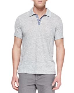 Mens Linen Knit Polo Shirt, Gray   Vince   Grey (X LARGE)