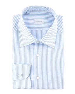 Mens Striped Dress Shirt, Blue/White   Ermenegildo Zegna   White (17 1/2)