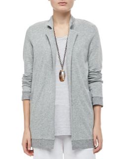 Organic Cozy Striped Long Jacket, Womens   Eileen Fisher   Dark pearl (3X