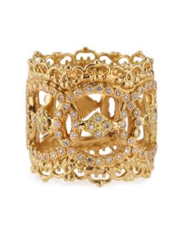 18k Yellow Gold Open Scalloped Ring with Diamonds   Armenta   Gold (8)