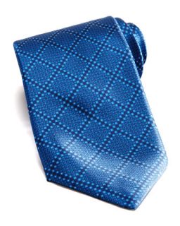 Mens Tonal Grid Silk Tie, Blue   Stefano Ricci   Blue