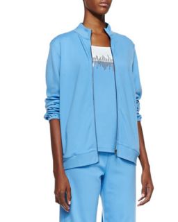 Interlock Stretch Zip Front Jacket, Womens   Joan Vass   Iris blue (3X (22/24))